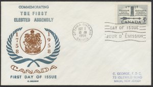 1958 #382 1st Elected Assembly FDC Charles George Cachet Ottawa