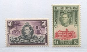 British Honduras KGVI  1938 50 cents and $1 mint o.g. hinged