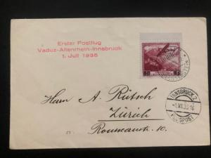 1935 Vaduz Lichtenstein First Flight Airmail cover to Zurich Switzerland #C6 FFC