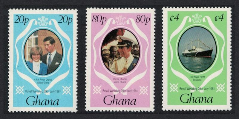 Ghana Charles and Diana Royal Wedding 3v+MS 1st series SG#948-950 MI#892+894+898