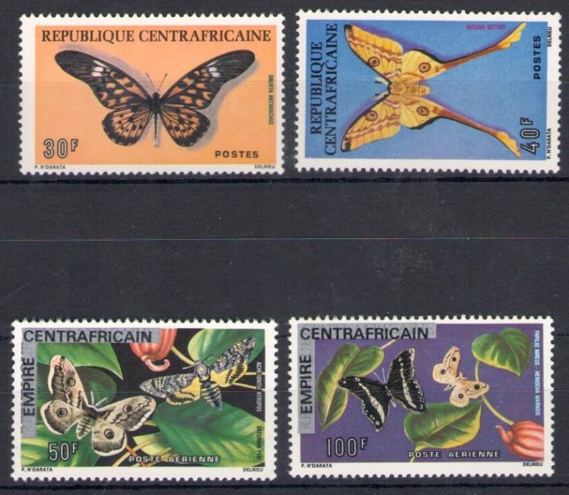 1976 Central African Republic, Butterflies - Yvert no. 260-61 + Airmail 148-49 -