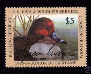 JDS1 1993 Federal Junior Duck Stamp- Artist Signed OGNH $150CV LOW-OFFER?
