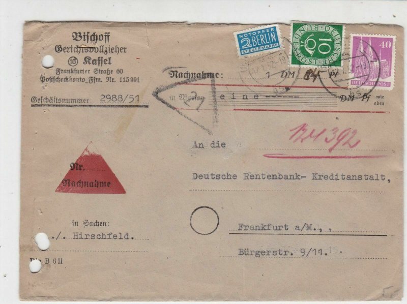 Germany 1952 HirschfeldCancel Obligatory Tax Aid for Berlin Stamps Cover Rf27340