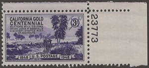 US Scott# 954 1948 3c dk vio Sutter's Mill, Coloma, Cal.  MNH - VF