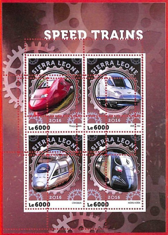 A4565 - SIERRA LEONE - ERROR MISPERF, Miniature sheet: 2016, High Speed Trains