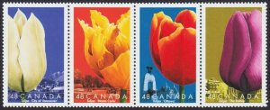 TULIPS = flowers = strip/full set 4 from Souvenir Sheet Canada 2002 #1947a-d MNH