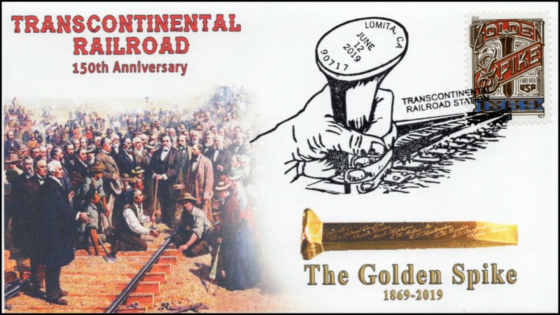 19-232, 2019, Trans Continental Railroad, Pictorial Postmark, Event, Golden Spik