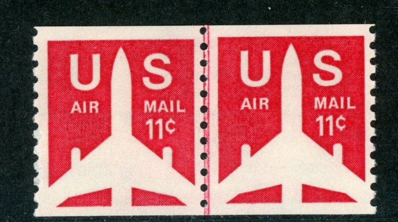 USA 1971 Airmail 11¢ Jet Line Pair Scott # C82 MNH P684