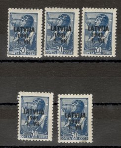 GERMANY OCC LATVIA - 5MNH/MH STAMPS, 30 kop - OVERPRINT - 1941.