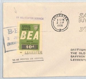 GB Air Mail 1956 Cover BEA *HELICOPTER SERVICE* 10d Stamp B'ham-Leicester XZ218