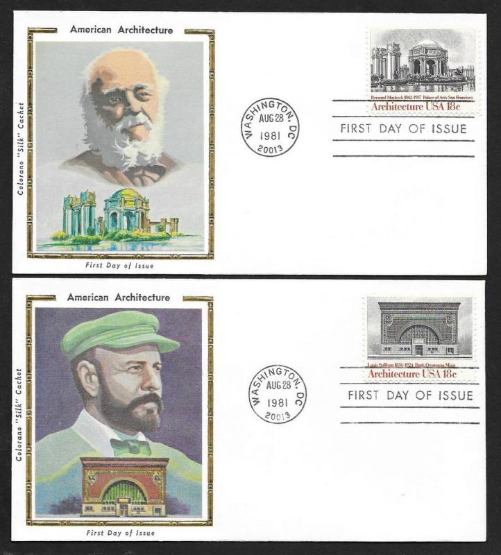 UNITED STATES FDCs (4) 18¢  Architecture 1981 Colorano