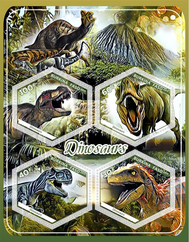 Stamps. Fauna. Dinosaurs  2019 year 1+1 sheets perforated