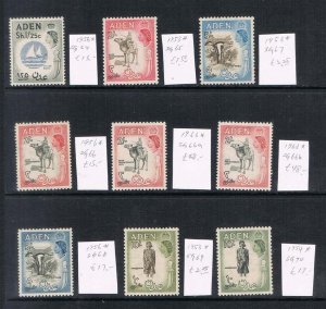 Aden 1953 QEII SG 65,66,66a,66b(3 shades),67-70 MH