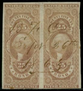 #R43a 25¢ BOND USED -- IMPERF PAIR -- USIR CV $675.00 BQ2997