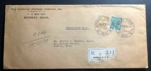 1934 Bombay India American Express Commercial Cover To Boston MA USA