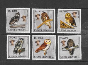 BIRDS - ST THOMAS & PRINCE #1506a-f OWLS MNH