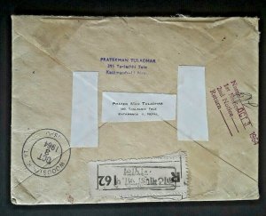 1964 Kathmandu Nepal To Woodstock Vermont Multi Franked Registered Cover