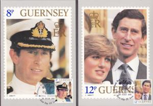 Guernsey 1981 Princess Diana Royal Wedding set (7) Maximum Cards VF