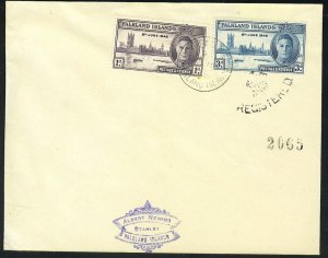 FALKLAND ISLANDS 1946 REGISTERED PHILATELIC COVER FRANKED WITH VICTORY ISSUE