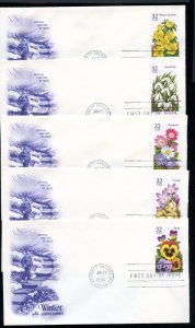 US 3025-3029 Garden Flowers set of 5 UA Artcraft cachet FDC