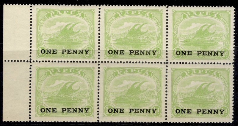 AUS - Papua (British New Guinea) QEII SG106w, 1d on ½d BLOCK, NH MINT. Cat £60+