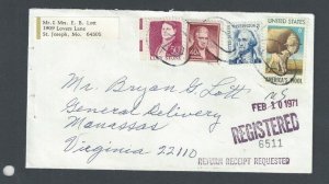 1971 Registered Cover W/Liberty Series 40c #1050 + 50c Prominent American-------