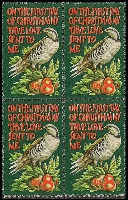 US 1445 Holiday Partridge in a Pear Tree 8c block 4 MNH 1971
