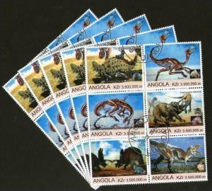 Angola 2000 Pre Historic Animal Dinosaurs Wild Life Fauna Setenant BLK/6 Canc...