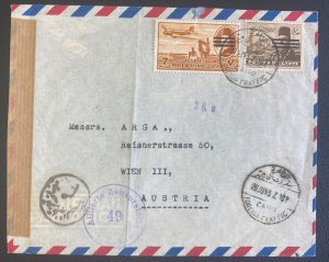 1953 Cairo Egypt Airmail Censored Cover To Vienna Austria