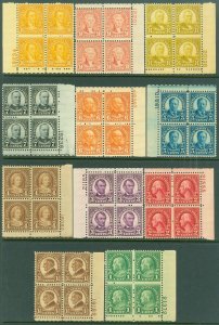 EDW1949SELL : USA 1926-34 Scott #632-42 PL of 4. F-VF, MNH #636 Hinged Cat $342.