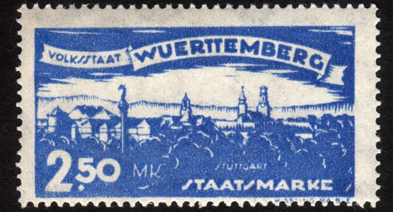 1920, Germany, Wurttemberg 2,5Mk, MNH, Sc O174, Mi 280