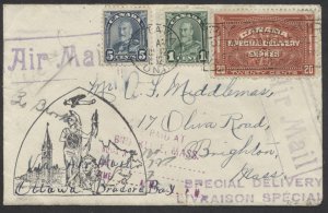 1932 Canada Flight Cover Special Delivery #E4 Ottawa to Bradore Bay PQ