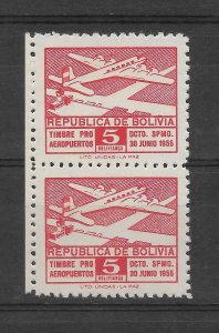 BOLIVIA 1955 PRO AIRPORT AVIATION PLANE 5B RED SCOTT RA25 MICHEL Z25 MNH PAIR