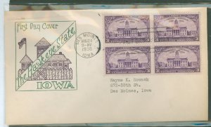 US 838 1938 Iowa Territory Centennial, Block Of 4, On An Addressed, Typed, FDC With An Ed Kee Cachet