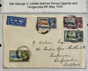 1935 Dar Es Salaam Tanganyika FDc Cover To Scotland King George V Jubilee