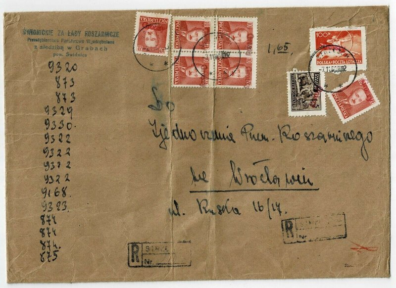 Poland 1950 Groszy overprints on internal registered cover