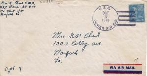 United States Ships 5c Monroe Prexie 1948 U.S.S. Power (DD 839) Type 2n Airma...