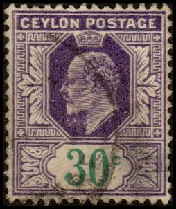 Ceylon 188 - Used - 30c Edward VII (wmk 3) (1905) (cv $3.25) +