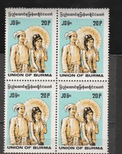 BURMA STAMP 1995 ISSUED CV $500 20P DEFINITIVE BURMA INSCRIBED BL OF 4,MNH