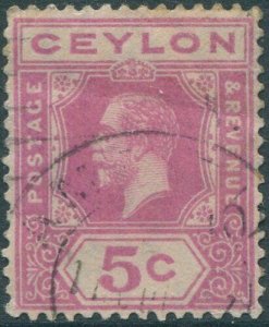 Ceylon 1921 SG341 5c purple KGV tablet A shade #1 FU (amd)