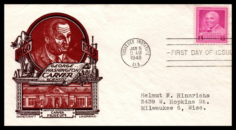 US 953 George Washington Carver Cachet Craft Steahle Typed FDC