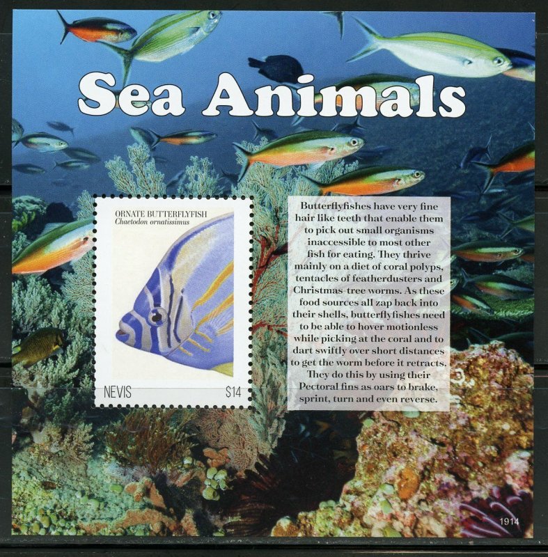 NEVIS 2020 SEA  ANIMALS SOUVENIR SHEET MINT NH 