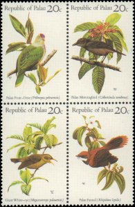 Palau #8a, Complete Set, Block of 4, 1983, Birds, Never Hinged