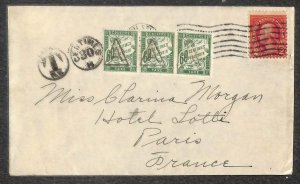 NEW JERSEY USA TO PARIS FRANCE POSTAGE DUE STAMPS COVER 1920s