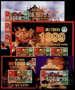 Namibia 889-90 sheets, 91-2 MNH Macau returns to China, Flag, Dragon