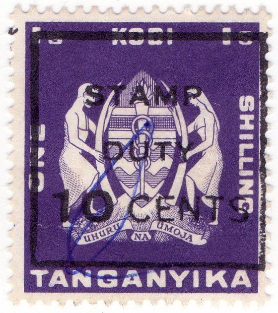 (I.B) KUT Revenue : Tanganyika Kodi 1/- (Stamp Duty 10c OP)