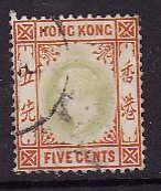 Hong Kong-Sc#91- id8-used 5c org & gray green-KEVII-1904-11-light small mark on