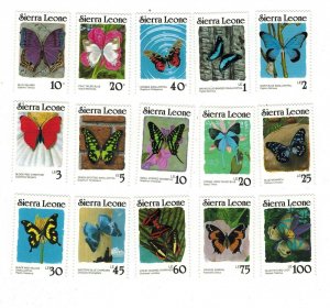 Sierra Leone 1987 - Butterflies DEFINITIVE - Set Of 15 Stamps Scott 859a-73a MNH