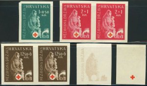 Pruebas de Croacia Cruz Roja sello postal semi-Colección 1943 menta nunca con bisagras 