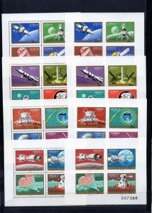 HUNGARY 1970-1971 SPACE 8 SHEETS OF 4 STAMPS PERF. & IMPERF. MNH